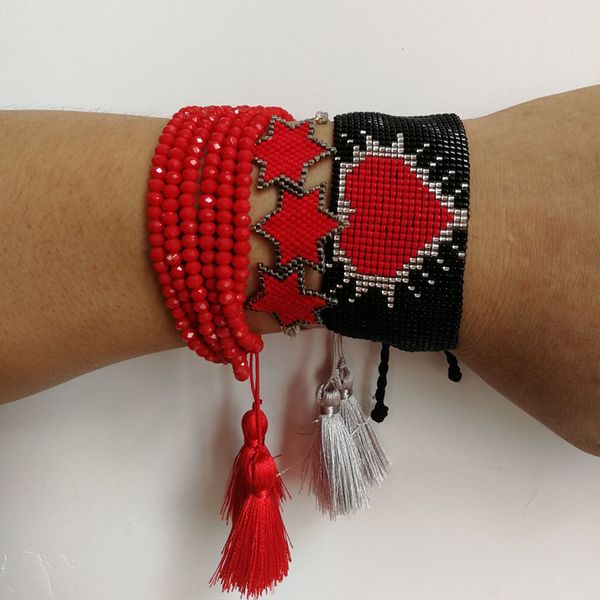 

shinusboho star friendship pulseras fashion jewelry miyuki bracelet for women delica bead with tassel red bracelets bangles men, Golden;silver