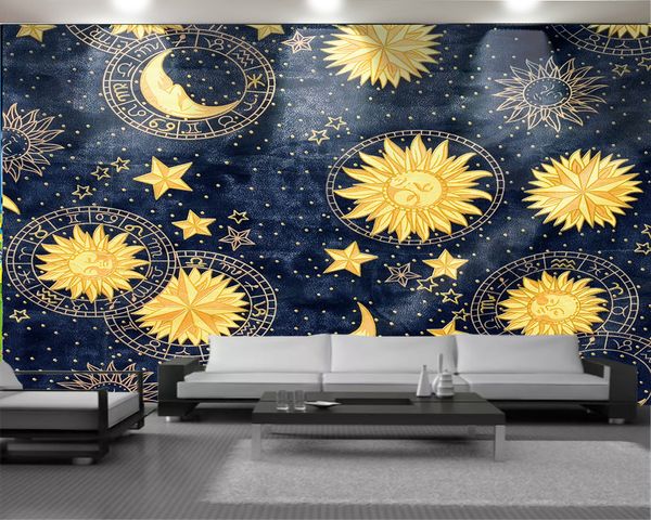 Carta da parati murale 3d Carta da parati vivente 3d Cartoon Stars and Moon Soggiorno Camera da letto Rivestimento murale Carta da parati HD