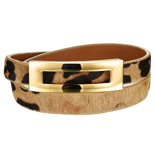 

woman leather wrap bracelets casual leopard color double layer leather women sporty jewelry bracelet, Golden;silver