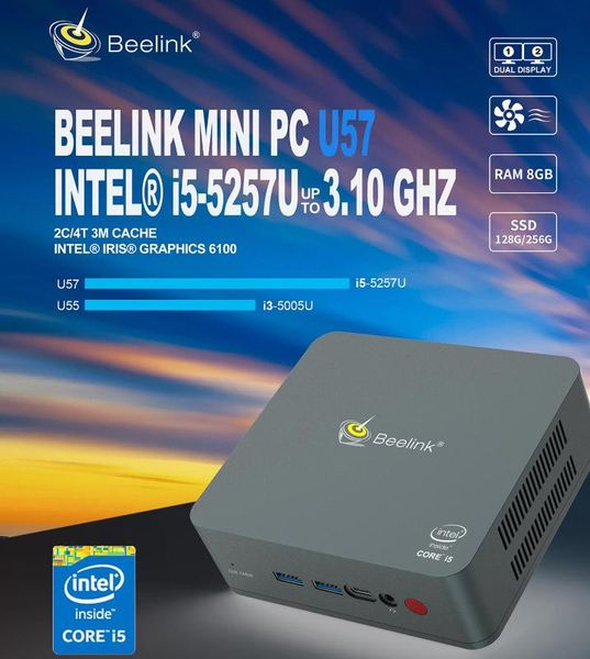 

beelink u57 mini pc 8gb 256gb intel broadwell -5257u genuine windows 10 hdmi usb3.0 dual wifi mini computer up to 3.1ghz