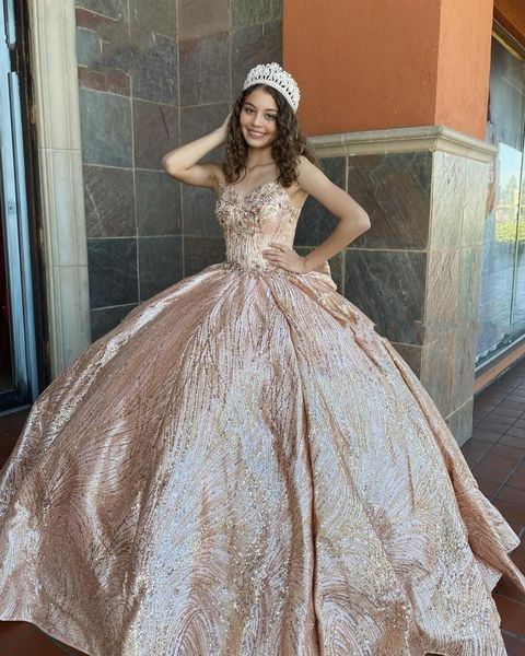 

glittering rose pink quinceanera dresses ball gowns prom bling tulle satin sapghetti v-neck open back croset backless sweet 16 dress long, Blue;red