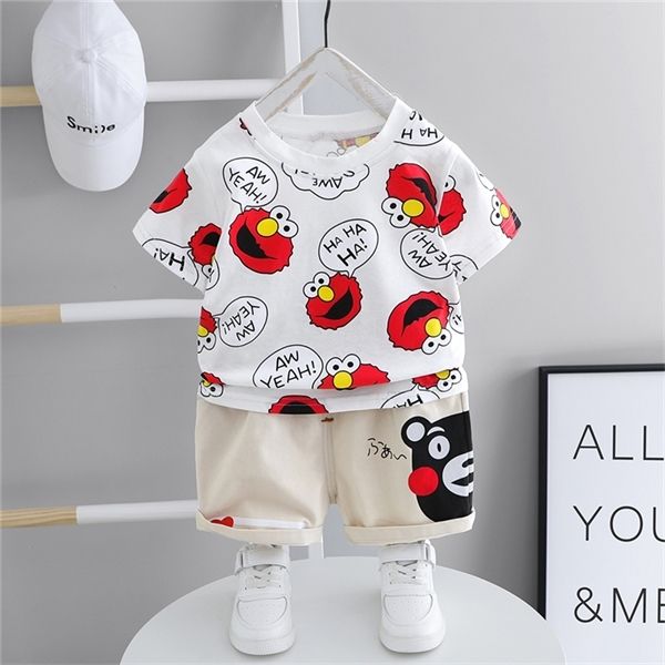 

hylkidhuose 2020 summer baby boys girls clothing sets toddler infant short sleeve t shirt shorts cartoon children sports clothes, White