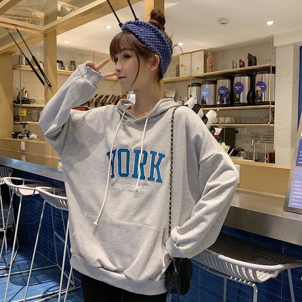 

oversize women sweatshirt harajuku casual letter print long sleeve hooded pullover hoodies korean style drop shipping, Black