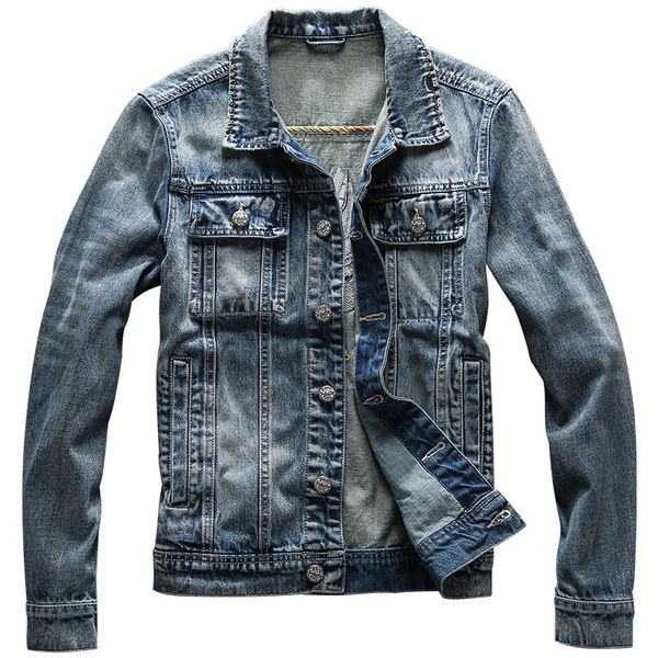 

men's jackets blue denim vintage classic biker motorcycle jacket dragon embroidery retro jeans coat streetwear drop, Black;brown