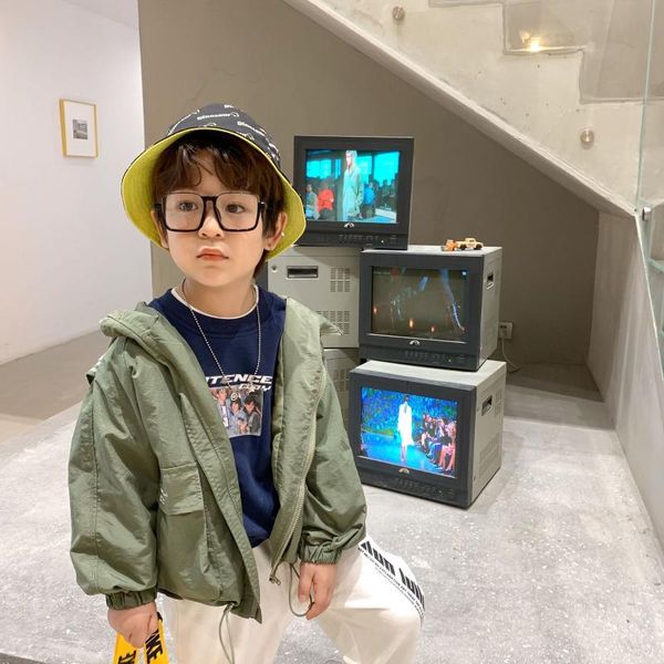 

корейский мальчиков стиль осень моды лоскутное вскользь куртки детей способа пальто с капюшоном на молнии, Blue;gray