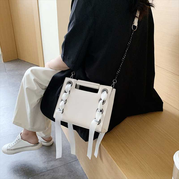 

white ribbons shoulder bag crossbody bags for women 2020 trend designer hand purses square tote handbags clutch bag