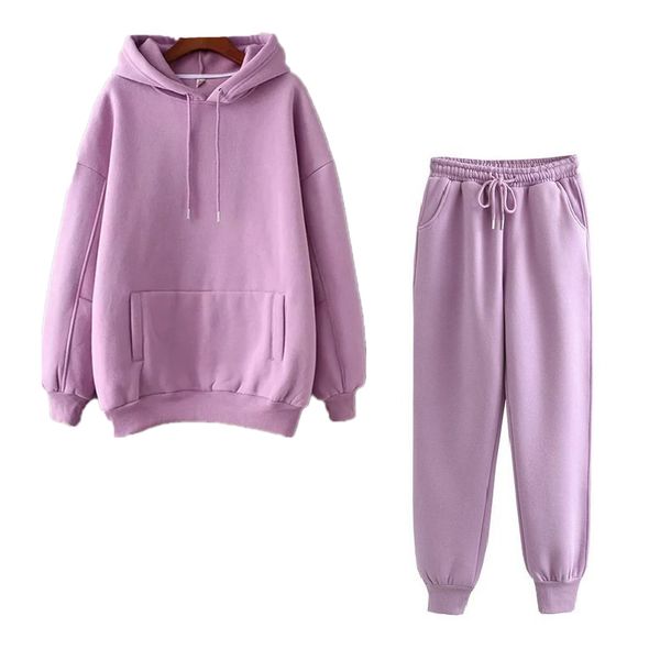 

осень толстовка женщина two piece set solid руна крупногабаритных костюмы зима толстый теплый толстовка с капюшоном jogger брюки костюм x092, Gray
