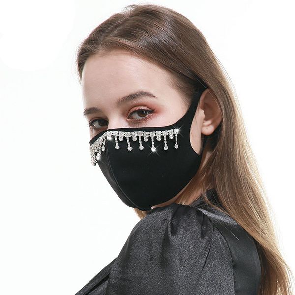 Maschere di design in cotone con strass di perle creative antipolvere DHL Protezione nera Maschera per il viso in cotone stampato europeo e americano