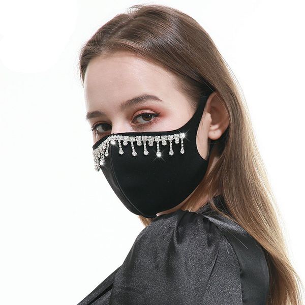 

dhl creative dust-proof pearl rhinestone cotton designer masks black protection european and american printed washing cotton face mask