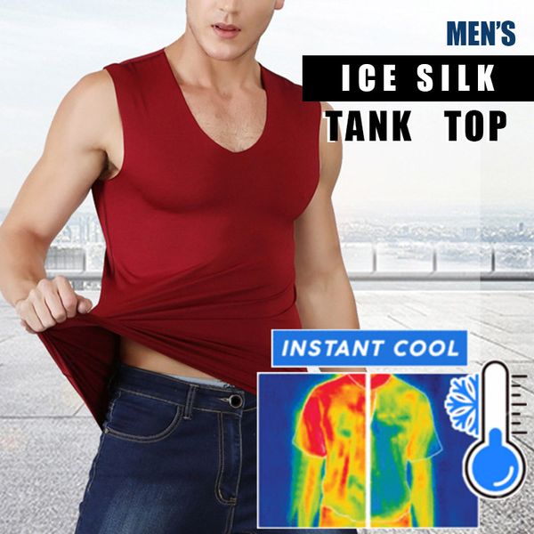 

newly men ices silk quick dry vest solid color v neck breathable for summer sports, White;black