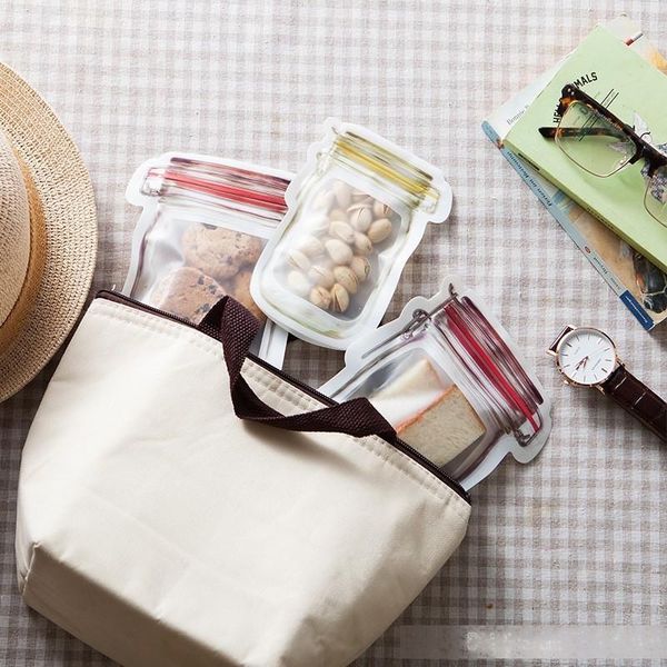 

bottle mason jar shaped food storage bags snack container clear plastic sealed bag kitchen fridge organizer accessories
