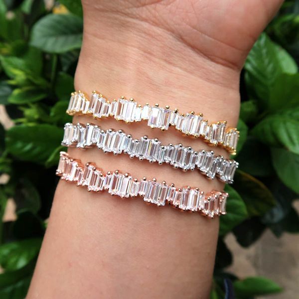 

janekelly fashion cubic zirconia man and women baguette bracelet bangle cuff copper base with gold-color,thick bangle, Black