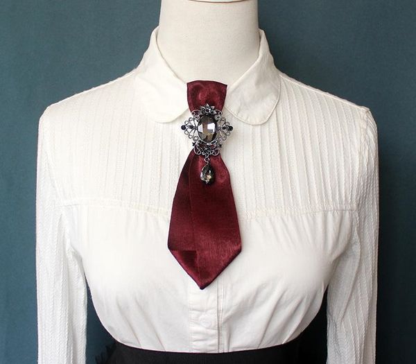 

handmade korean women's white shirt small rhinestone bow tie college students luxury bowtie neck ties gifts ladies accessories, Black;gray