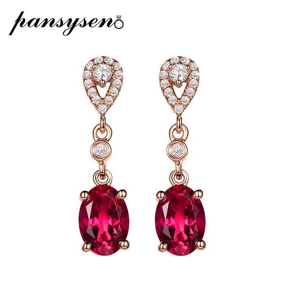 

pansysen rose gold color ruby gemstone drop earrings wedding engagement silver 925 jewelry earrings drop shipping fine jewelry