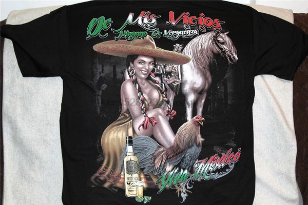 

viva mexico мексиканский lady лошадь овца gun текила t-shirt открытый wear tee shirt
