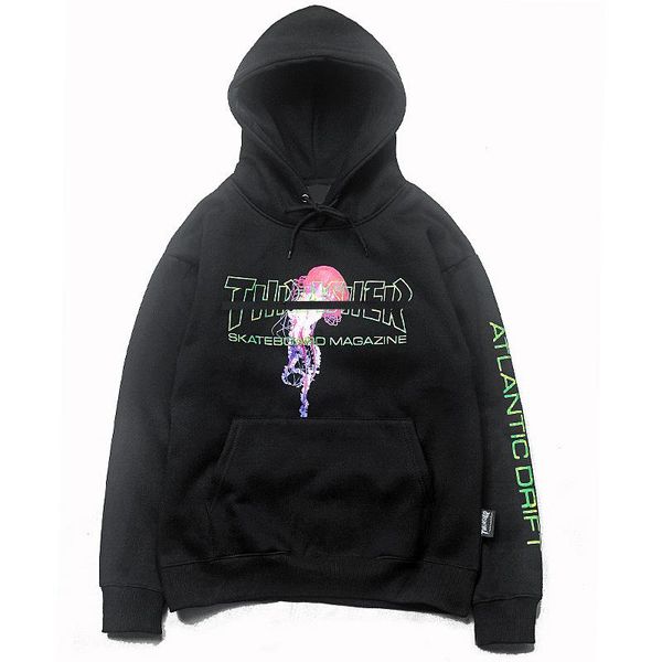 

thrashers new men hoodie flame letter print hoodies american skateboard brand hooded sweater street hip hop pollover leisute, Black