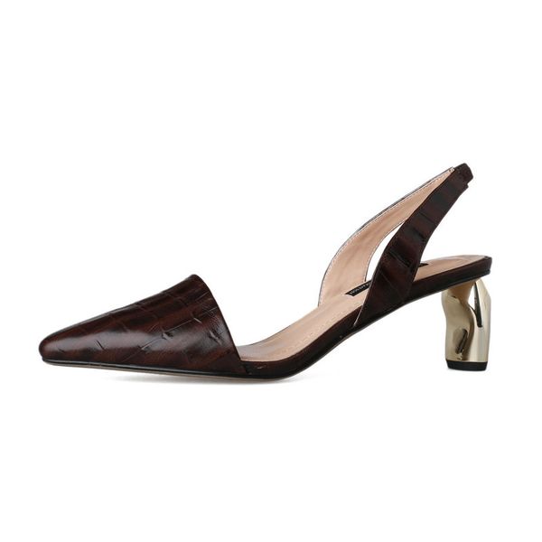 

genuine leather women summer sandals for women high heels pointed toe back strap party shoes female, Black