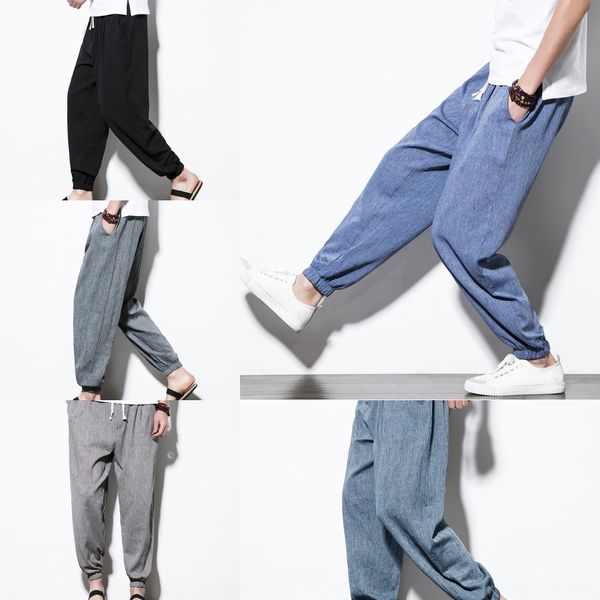 

style summer new solid color linen leggings large size cotton and linen chinese style tight casual pants casual pantschinese clothing pants, Blue