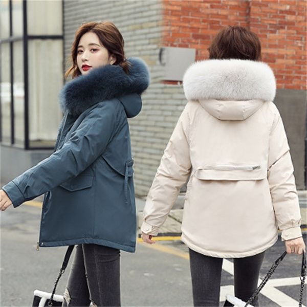 

new style cotton padded jacket women winter version of large temperament fur collar ladies short hooded down cotton jacket women, Black