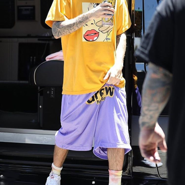 

trendy drew justin barber smiley face printed mesh style for sports shorts quick dry breathable shorts men and women fog, White;black