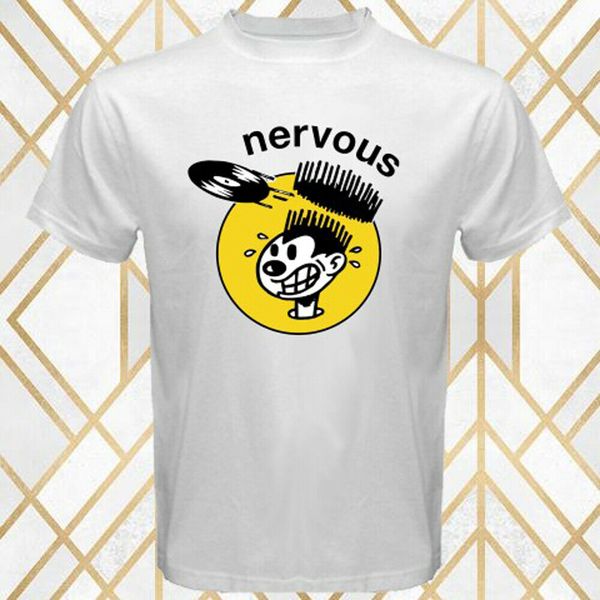 

nervous records music production house logo white t shirt men women size s-3xl full-figured tee shirt