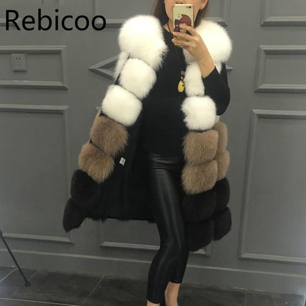 

faux fur coat autumn/winter new luxury faux fur ladies vest long thick contrast color sleevele female jacket casaco feminino, Black;white