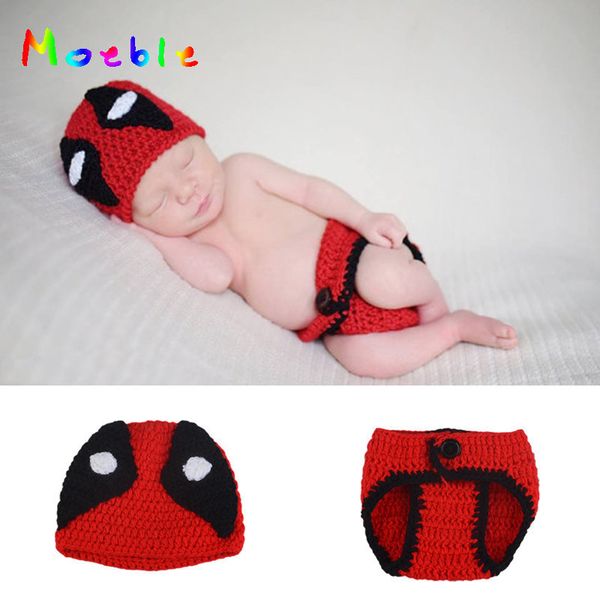 

infant baby boys crochet deadpool set for pgraphy knitted baby cartoon costume newborn fotografia props hat and diaper set, Yellow