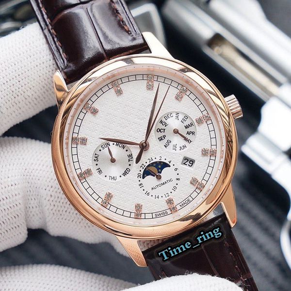 

version 5146j-001 white date dial rose gold steel case 9100 multifunctional automatic movement mens watch leather strap designer watches, Slivery;brown
