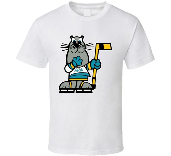 

california golden seals mascot sparky wha t shirt - white summer мужская мода tee, удобный тенниска, вскользь с коротким рукавом tee
