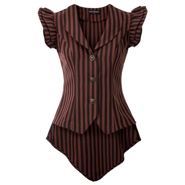 

women's jacket summer autumn striped coat flutter sleeves peter pan collar high-low hem steampunk coats evening party retro, Black;brown