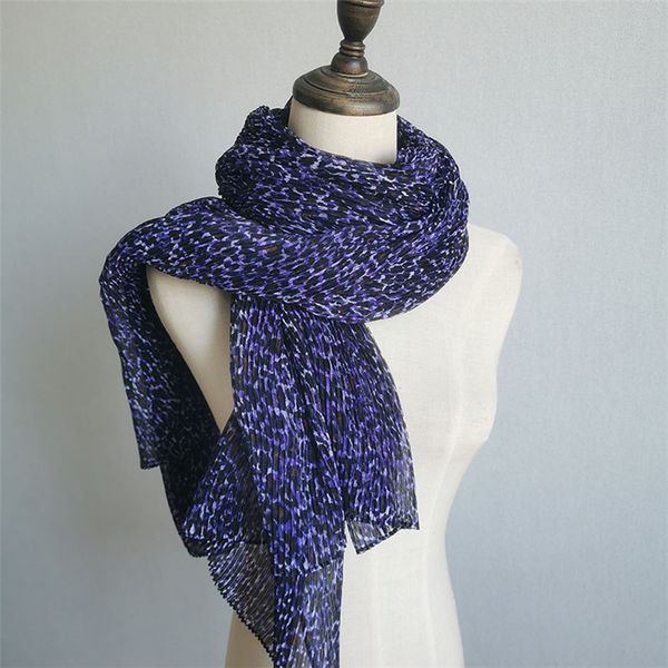 

selling miyake fold fashion leopard print silk scarf european and american style gauze thin scarf in stock, Blue;gray