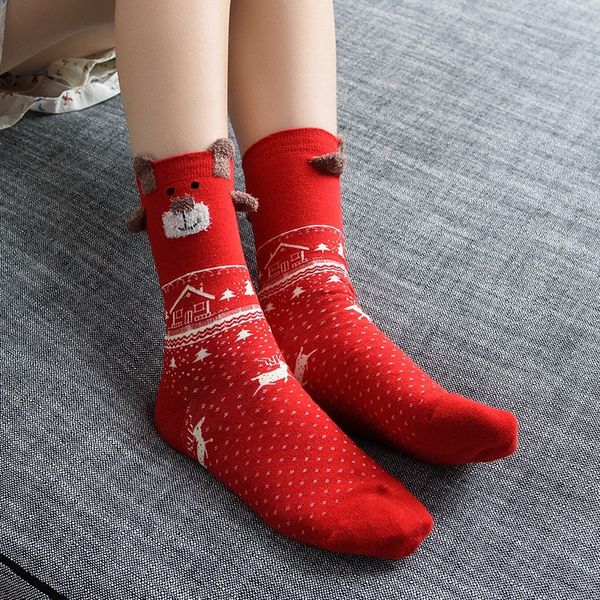 

2020 new women sock winter warm christmas gifts stereo socks soft cotton cute santa claus deer socks xmas christmas cute, Pink;yellow