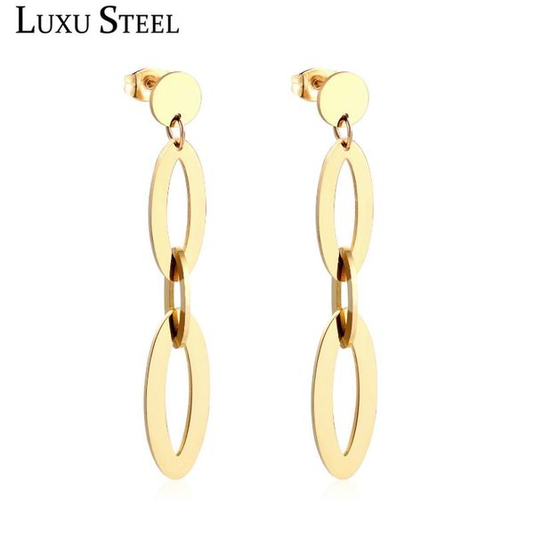 

luxusteel aretes stainless steel geometry drop earrings women girl statement jewelry gold silver color push back jewelry party