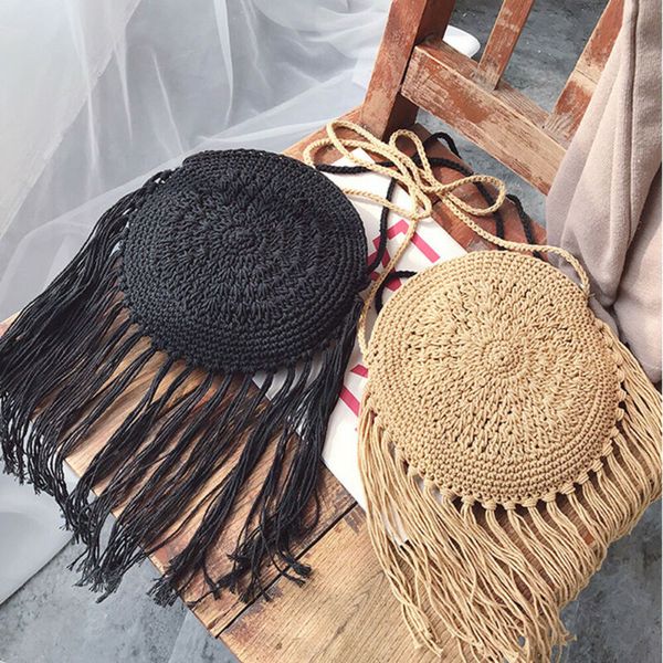 

round straw bag tassel summer boho beach crossbody bag for women 2020 fashion woven rattan messenger bags handbag