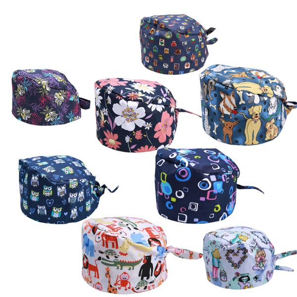 

pure cotton printed hat fashion dust cap beautician frosted cap adjustable gourd hat adjustable casual, Blue;gray