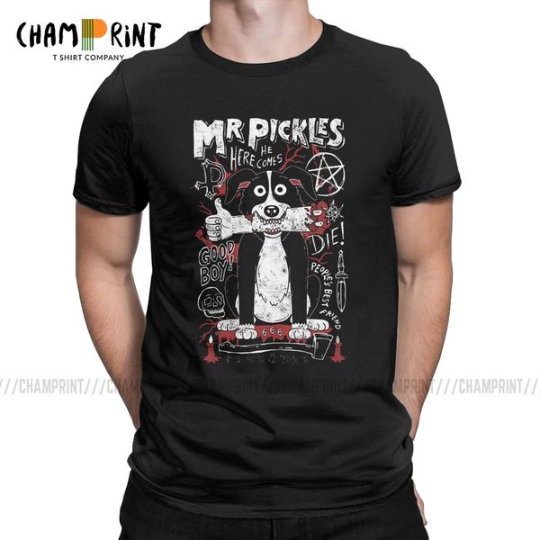 

men's mr. pickles t shirts adultswim evil satan dog tv cotton clothing casual short sleeve round collar tees plus size t-shirt
