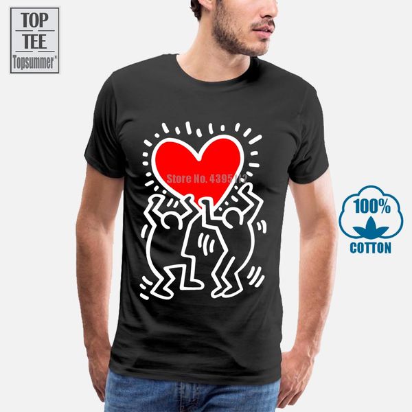 

новый keith haring символ сердца pop art white black men's t shirt размер s 4xl