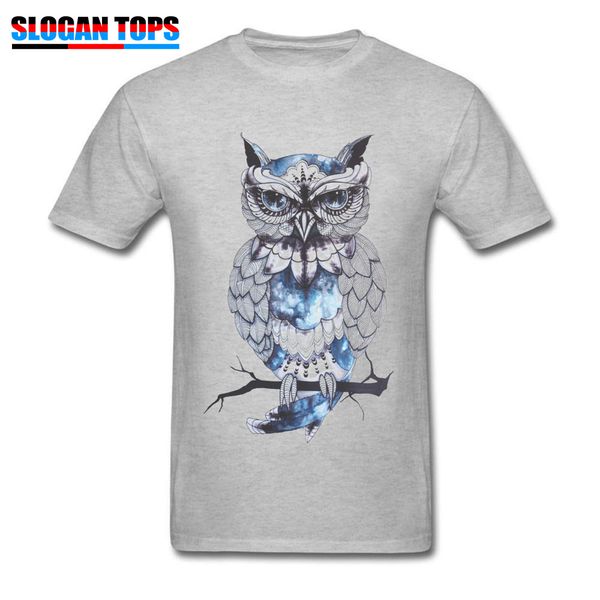 

night owl print men t-shirt cotton grey tee shirts awesome animal art design clothing o neck short sleeve tshirt discount
