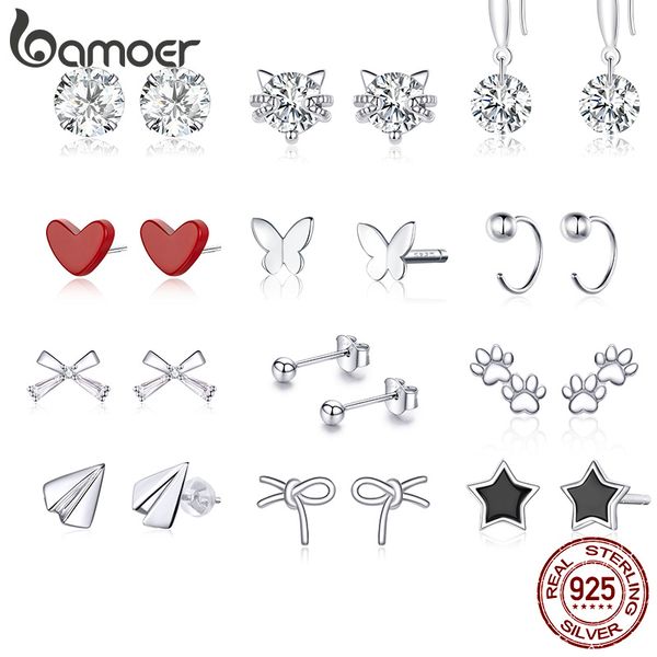 

stud bamoer authentic 925 sterling silver half circle earrings for women and men fine jewelry bijoux minmalistic simple ear, Golden;silver