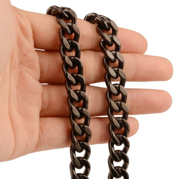 

hip hop 9mm wide high polishing black tone stainless steel curb cuban link chain necklace cool men's neck jewelry 16-32, Silver