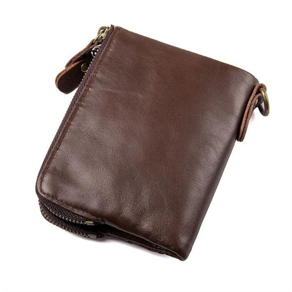 

1 piece genuine leather vintage men wallets fashion short card wallet multi function men wallets double zipper coin purses, Red;black