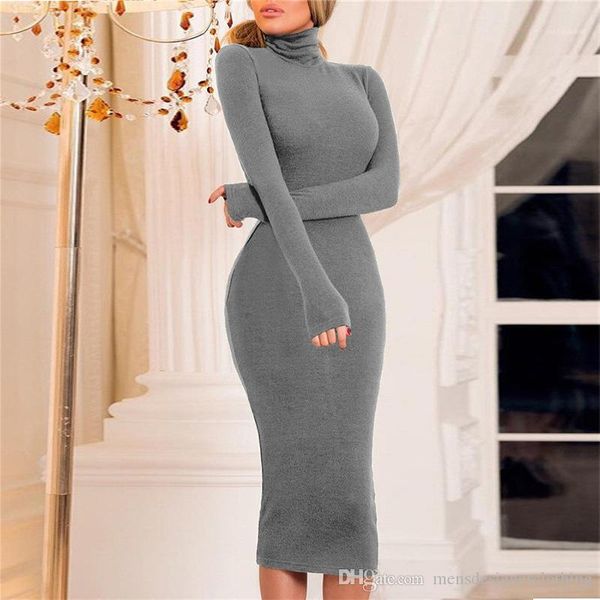 

autumn casual slim knit long sleeved high collar bodycon dresses fashion women dresses designer women party dresses solid color, White;black