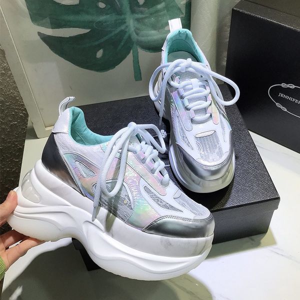 

stylesowner hand-made women sneakers shoes women high platform white genuine leather chaussure femme sneakers, Black