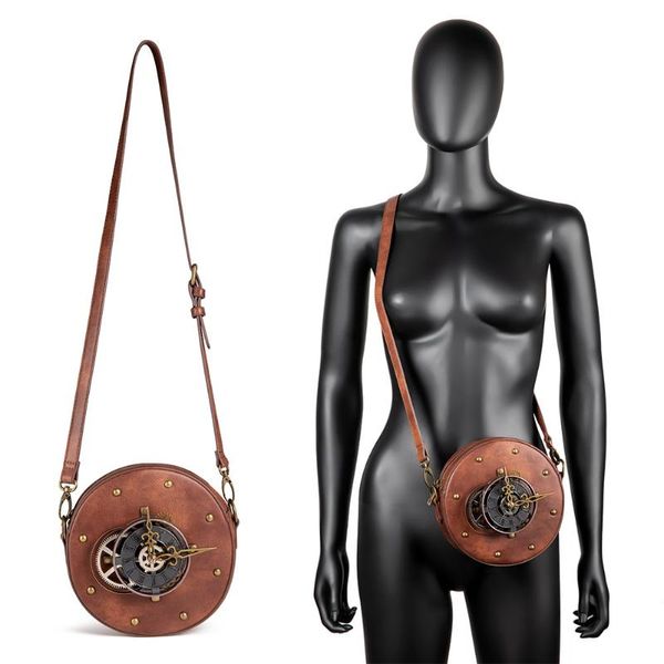 

norbinus women round clock handbags steampunk moto & biker shoulder bags gothic messenger crossbody bag ladies vintage small bag