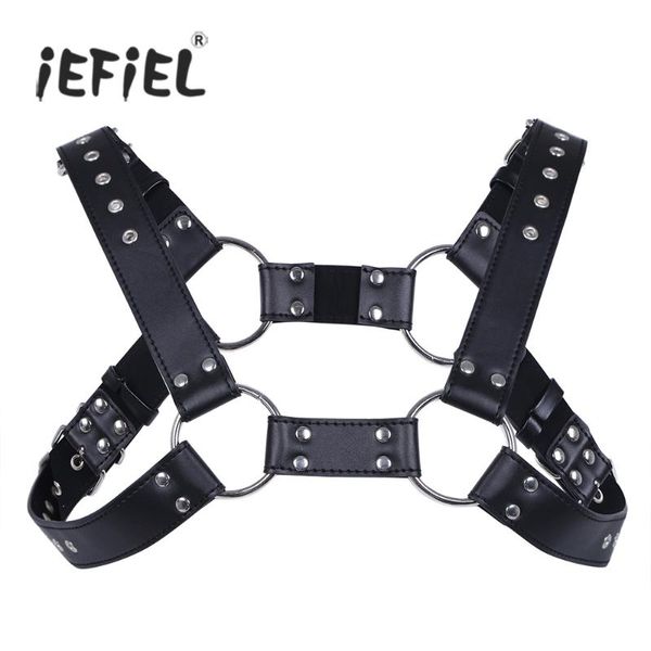 Cintos Iefiel Sexy Homens Lingerie Faux Couro Ajustável Corpo Arnês Corretor De Bondage Traje Com Fivelas para Homens Acessórios De Roupas