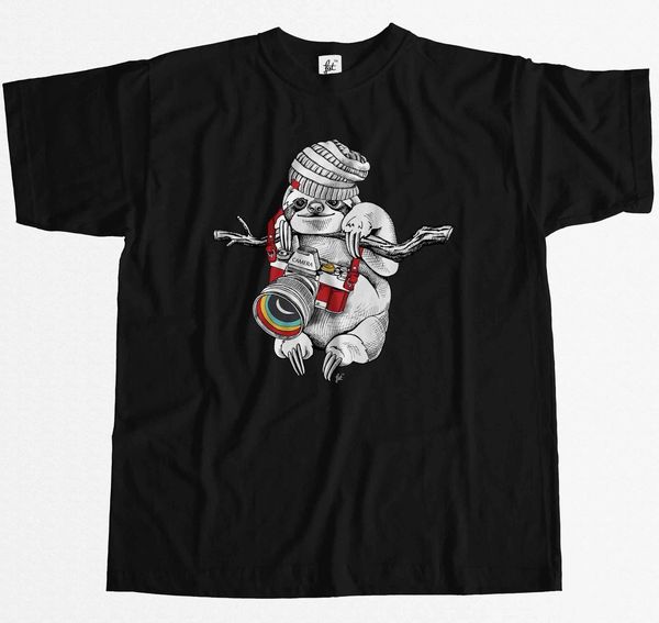 

sloth cameraman pgrapher hanging out in trees mens t-shirt comfortable t shirt casual short sleeve print tees wholesal