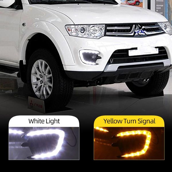 

cscsnl 1 set gloss style 12v car drl daytime running lights with turn signal yellow for mitsubishi pajero sport 2013 2014 2020