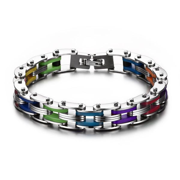 

link, chain sizzz silicone stainless steel bracelet men bangle rainbow color 316l clasp for women, Black