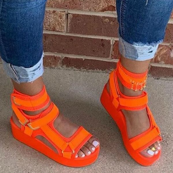 

women sandals light color platform heels solid hook&loop casual fashion summer 2020 beach female ladies shoes zapatos de mujer, Black