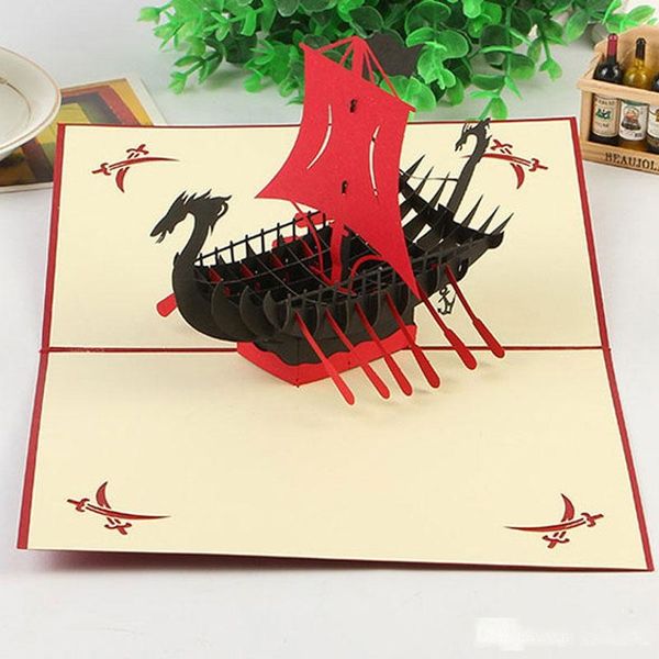 

3d pop up vintage boat design christmas new year greeting card hollow folding birthday card kirigami postcard ing
